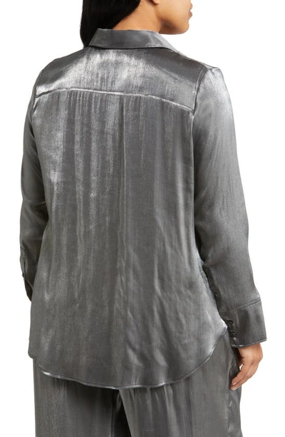 Shop Nordstrom Oversize Shine Shirt In Metallic Silver