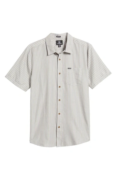 Shop Volcom Barstone Classic Fit Stripe Short Sleeve Button-up Shirt In Tower Grey