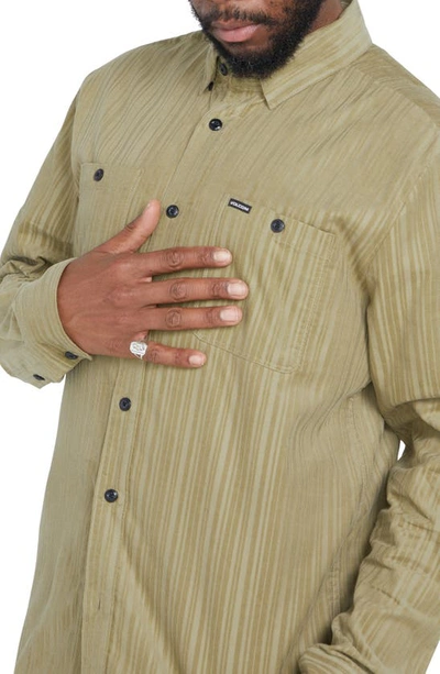 Shop Volcom Fat Tony Classic Fit Corduroy Stripe Button-up Shirt In Khaki