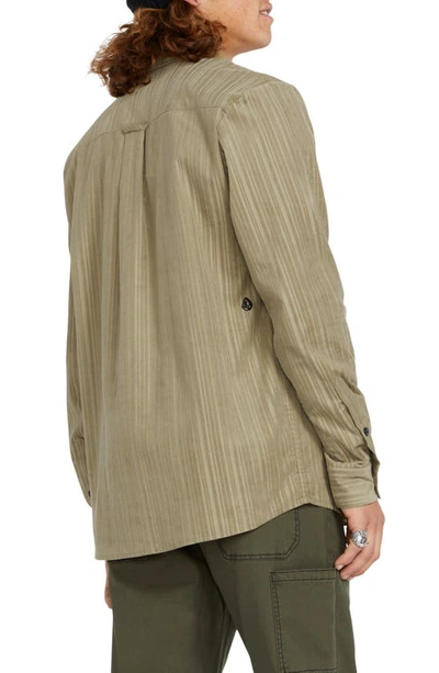 Shop Volcom Fat Tony Classic Fit Corduroy Stripe Button-up Shirt In Khaki