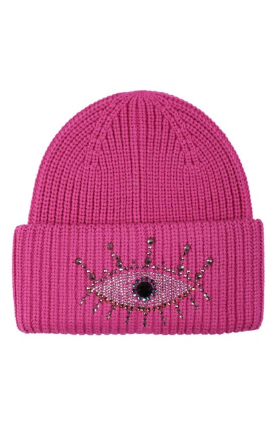 Shop Kurt Geiger Beaded Evil Eye Beanie In Fuchsia