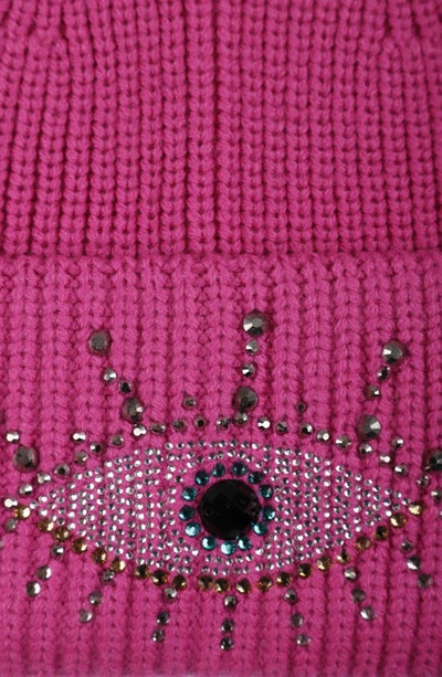 Shop Kurt Geiger Beaded Evil Eye Beanie In Fuchsia