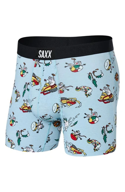 Saxx Vibe Super Soft Slim Fit Boxer Briefs In Totally Tubular- Fog Blue