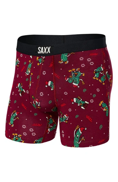 Saxx Vibe Super Soft Slim Fit Boxer Briefs In Pickled- Merlot