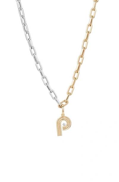 Shop Adina Reyter Two-tone Paper Cip Chain Diamond Initial Pendant Necklace In Yellow Gold - P