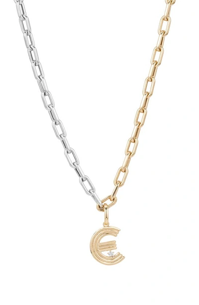 Shop Adina Reyter Two-tone Paper Cip Chain Diamond Initial Pendant Necklace In Yellow Gold - E