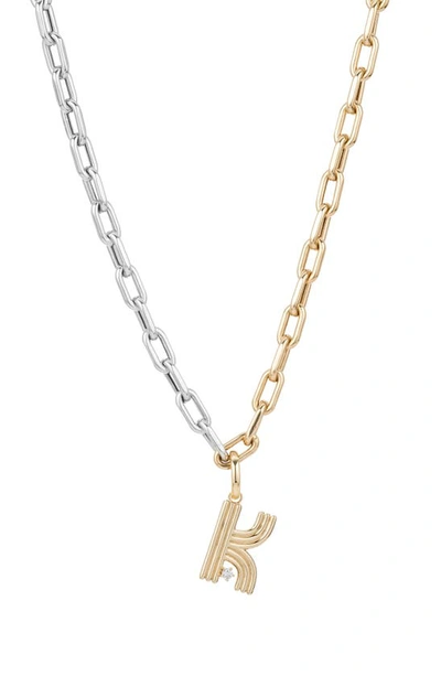 Shop Adina Reyter Two-tone Paper Cip Chain Diamond Initial Pendant Necklace In Yellow Gold - K