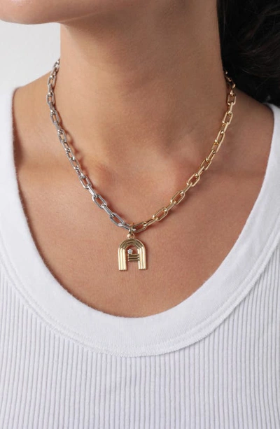 Shop Adina Reyter Two-tone Paper Cip Chain Diamond Initial Pendant Necklace In Yellow Gold - K