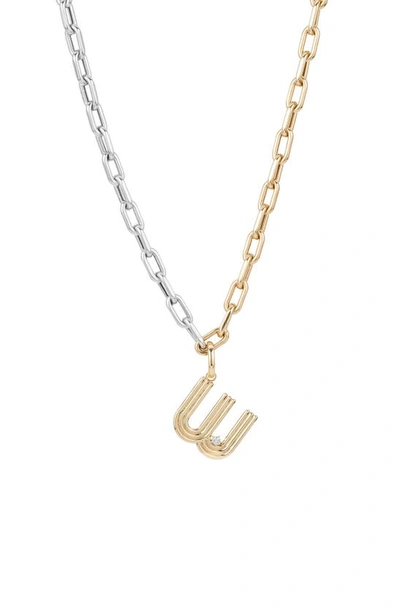 Shop Adina Reyter Two-tone Paper Cip Chain Diamond Initial Pendant Necklace In Yellow Gold - W