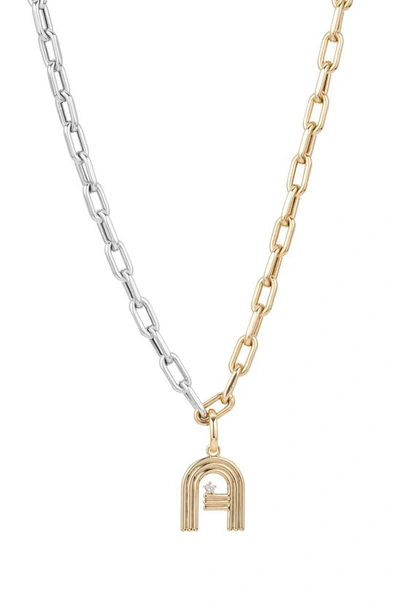 Shop Adina Reyter Two-tone Paper Cip Chain Diamond Initial Pendant Necklace In Yellow Gold - A