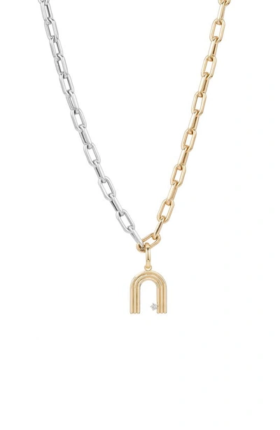 Shop Adina Reyter Two-tone Paper Cip Chain Diamond Initial Pendant Necklace In Yellow Gold - N
