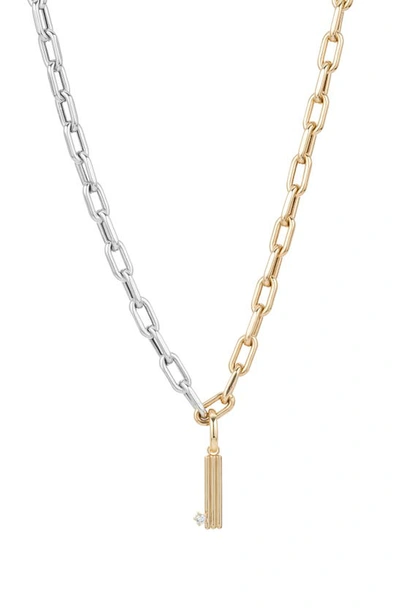 Shop Adina Reyter Two-tone Paper Cip Chain Diamond Initial Pendant Necklace In Yellow Gold - I