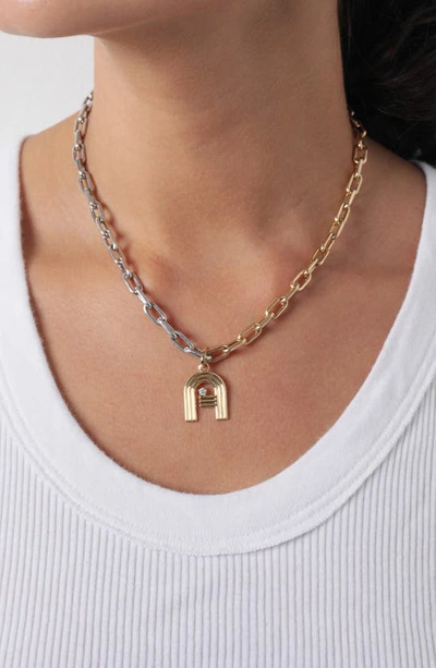 Shop Adina Reyter Two-tone Paper Cip Chain Diamond Initial Pendant Necklace In Yellow Gold - L