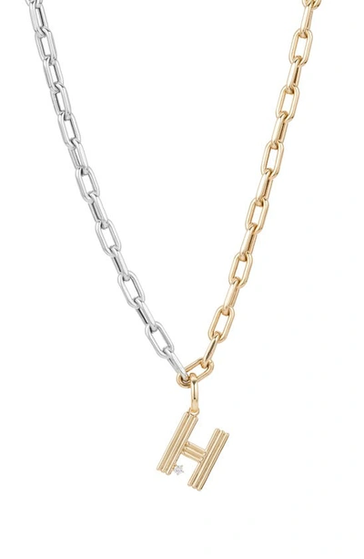 Shop Adina Reyter Two-tone Paper Cip Chain Diamond Initial Pendant Necklace In Yellow Gold - H
