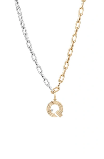 Shop Adina Reyter Two-tone Paper Cip Chain Diamond Initial Pendant Necklace In Yellow Gold - Q