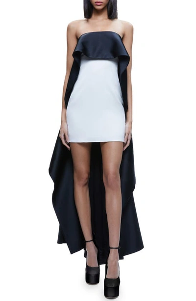 Shop Alice And Olivia Theda Strapless High-low Dress In Ecru/ Black
