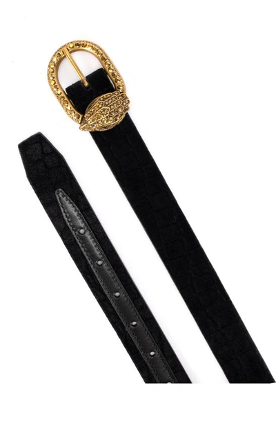 Shop Kurt Geiger London Croc Embossed Velvet Belt In Black/antique Brass