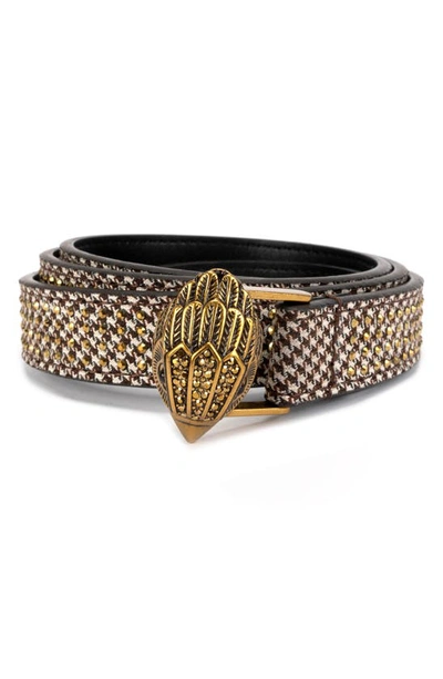 Shop Kurt Geiger London Crystal Houndstooth Belt In Gold/antique Brass