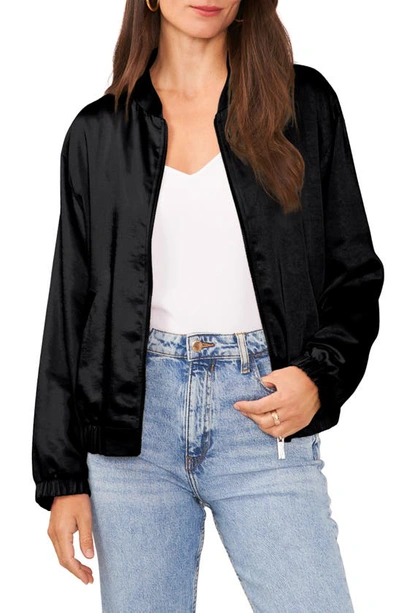 Shop Vince Camuto Satin Bomber Jacket In Rich Black