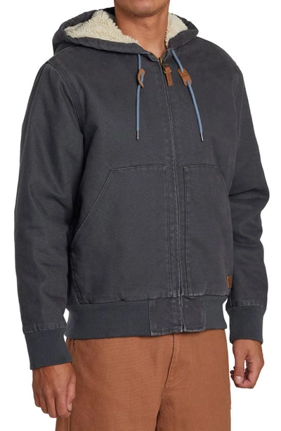 Shop Rvca Chain Mail Hooded Canvas Jacket With Faux Shearling Lining In Garage Blue