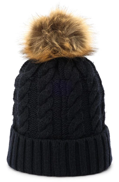 Shop Hunter Cable Knit Pompom Beanie In Meadow Navy