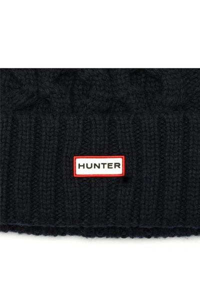 Shop Hunter Cable Knit Pompom Beanie In Meadow Navy