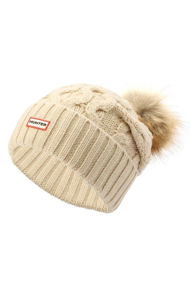 Shop Hunter Cable Knit Pompom Beanie In Cast