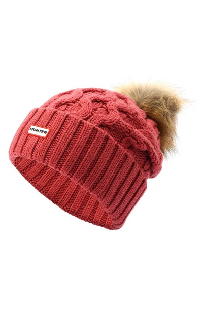 Shop Hunter Cable Knit Pompom Beanie In Vital Burgundy