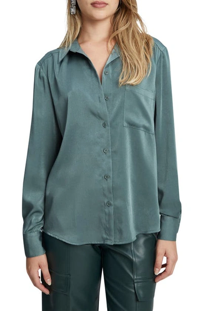 Shop Bardot Classic Collar Satin Shirt In Ash Green
