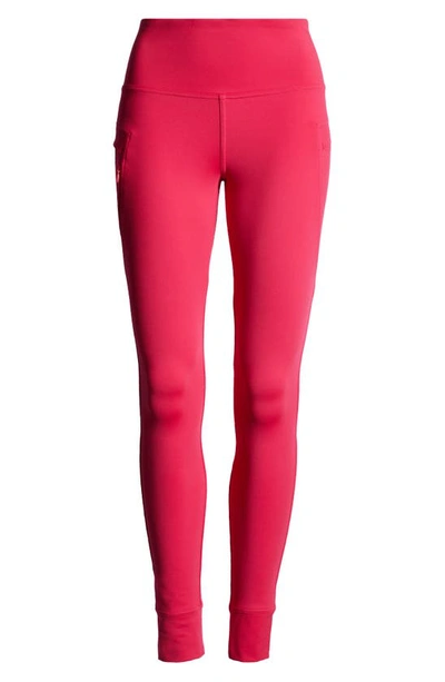 Shop Zella Fleece Lined Performance Pocket Leggings In Pink Bright