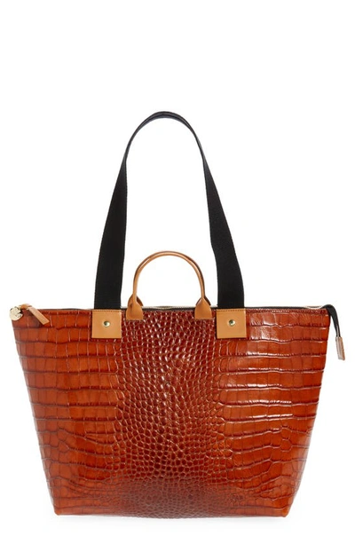 Clare V Le Zip Sac Croc Embossed Leather Tote In Orange