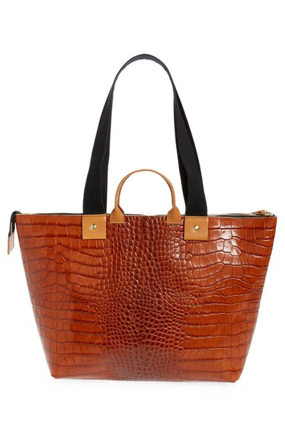 Shop Clare V Le Zip Sac Croc Embossed Leather Tote In Cuoio Autumn Croco