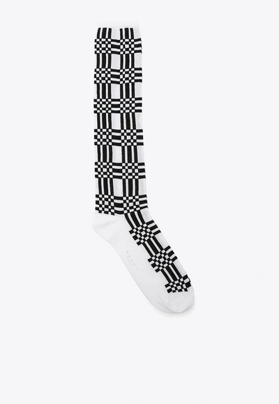 Shop Marni Check-patterned Socks In White
