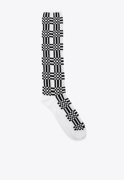 Marni Check-pattern Ankle Socks In White