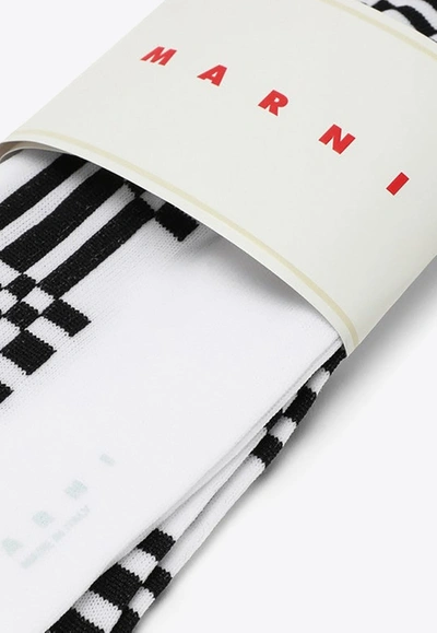 Shop Marni Check-patterned Socks In White