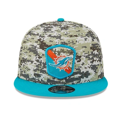 Shop New Era Camo/aqua Miami Dolphins 2023 Salute To Service 9fifty Snapback Hat