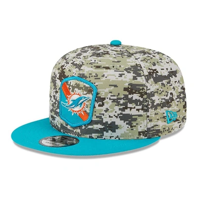 Shop New Era Camo/aqua Miami Dolphins 2023 Salute To Service 9fifty Snapback Hat