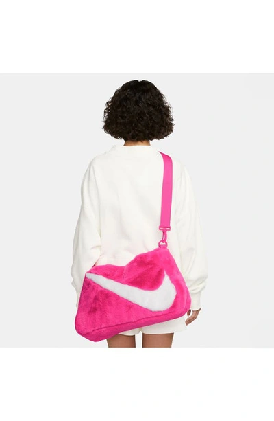 Shop Nike Sportswear Faux Fur Tote Bag In Laser Fuchsia/ Fuchsia/ White