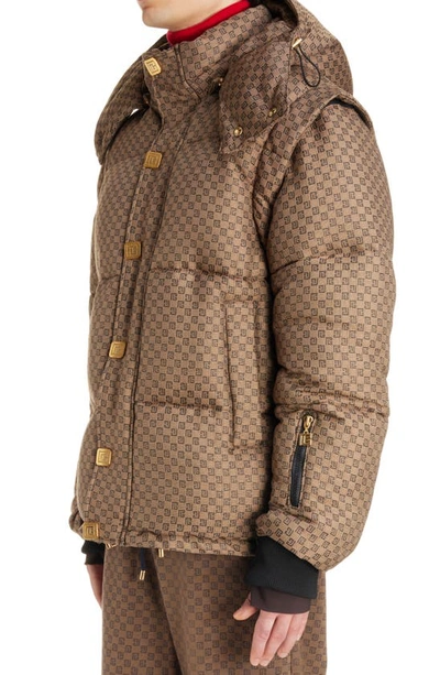 Shop Balmain Mini Monogram Jacquard Convertible Jacket In Brown/ Multi
