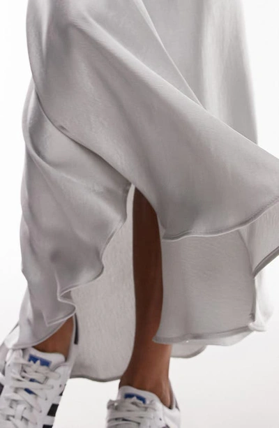 Shop Topshop Fishtail Satin Midi Skirt In Silver