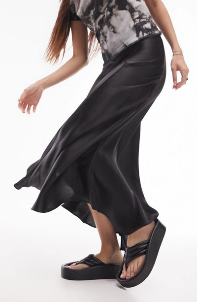 Shop Topshop Fishtail Satin Midi Skirt In Black