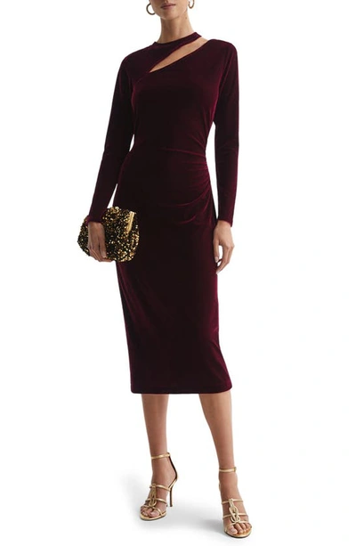 Shop Reiss Macey Cutout Long Sleeve Velvet Maxi Dress In Berry