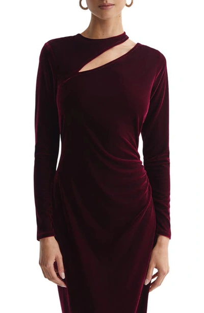 Shop Reiss Macey Cutout Long Sleeve Velvet Maxi Dress In Berry