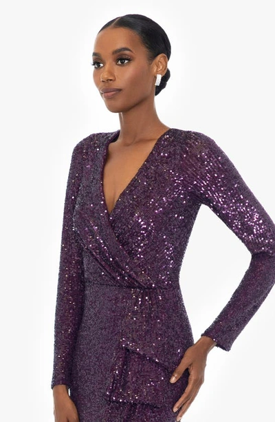 Shop Xscape Sequin Long Sleeve Column Gown In Mulberry