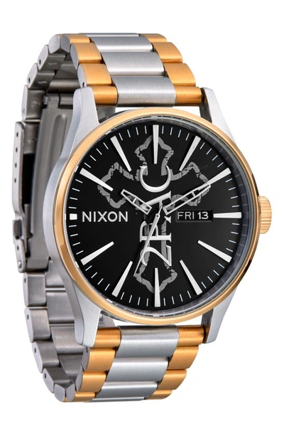 Shop Nixon X 2pac Sentry Bracelet Watch, 42mm In Gold / Silver / Black