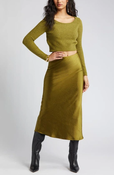 Open Edit Satin Column Maxi Skirt In Olive Avocado