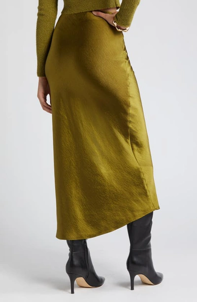 Open Edit Satin Column Maxi Skirt In Olive Avocado