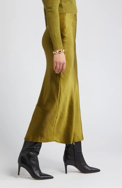 Open Edit Satin Column Maxi Skirt In Olive Avocado