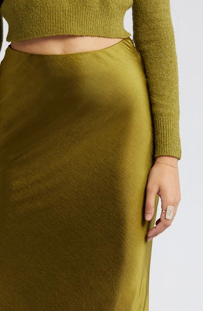 Open Edit Satin Column Maxi Skirt In Olive Avocado