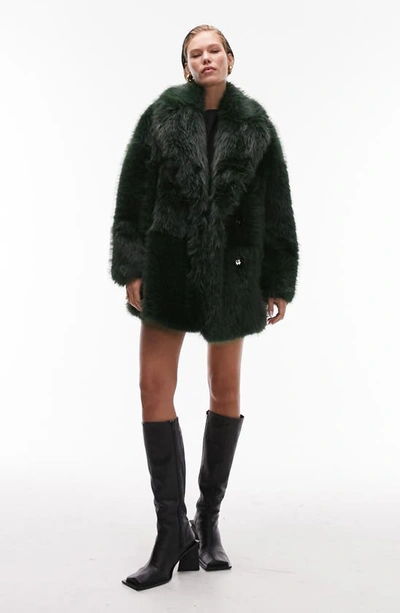 Shop Topshop Mid Length Faux Fur Coat In Medium Green
